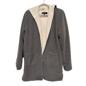 Lipslide Women Sherpa Lined Hooded Open Cardigan Robe Gray Cream XL Coat Jacket